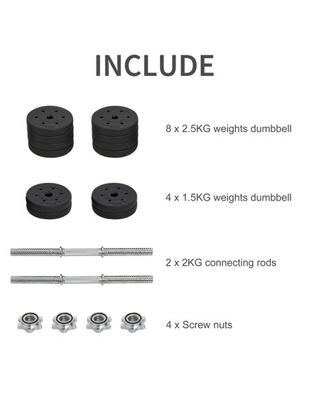 Dumbbells Set Hand Weight 30KG Adjustable Barbell Weight Lifting Equipment by HOMCOM A91-139 - pic 95378 | FastDaddyshop