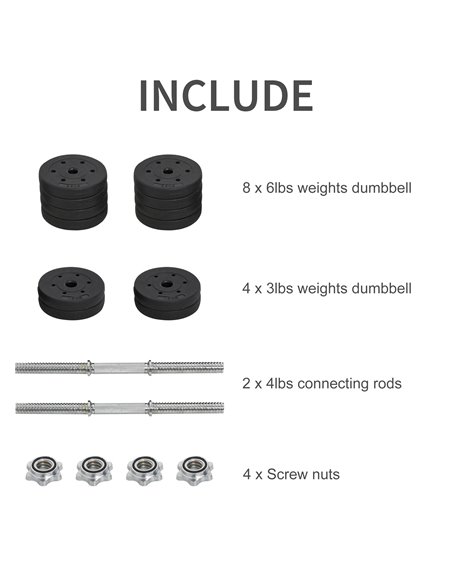 Dumbbells Set Hand Weight 30KG Adjustable Barbell Weight Lifting Equipment by HOMCOM A91-139 - pic 95383 | FastDaddyshop