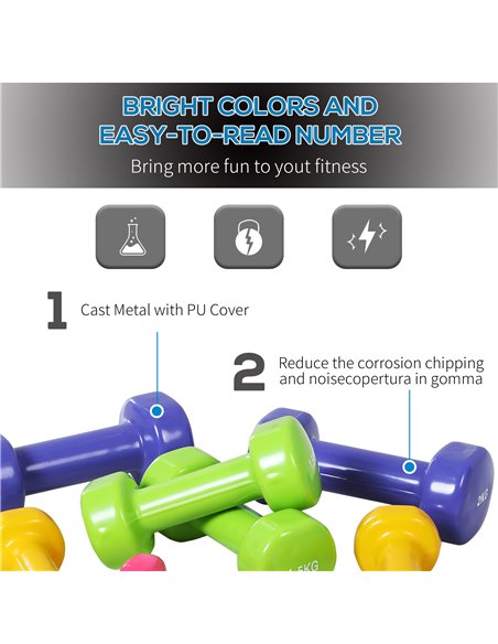 HOMCOM 10kg Dumbbell Weights Set with Carry Case Multi Colour Premium Ladies Weight Lifting Set A91-077 - pic 95415 | FastDaddyshop