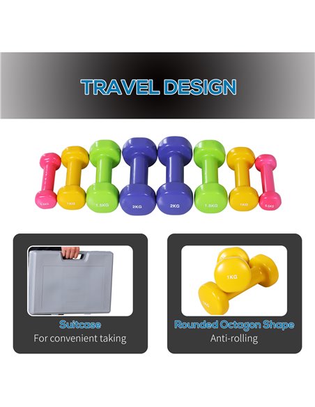HOMCOM 10kg Dumbbell Weights Set with Carry Case Multi Colour Premium Ladies Weight Lifting Set A91-077 - pic 95416 | FastDaddyshop