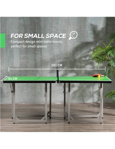 HOMCOM 182cm Mini Tennis Table Folding Ping Pong Table with Net Multi-Use Table for Indoor Outdoor Game, Green A90-130GN