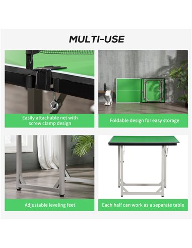 HOMCOM 182cm Mini Tennis Table Folding Ping Pong Table with Net Multi-Use Table for Indoor Outdoor Game, Green A90-130GN