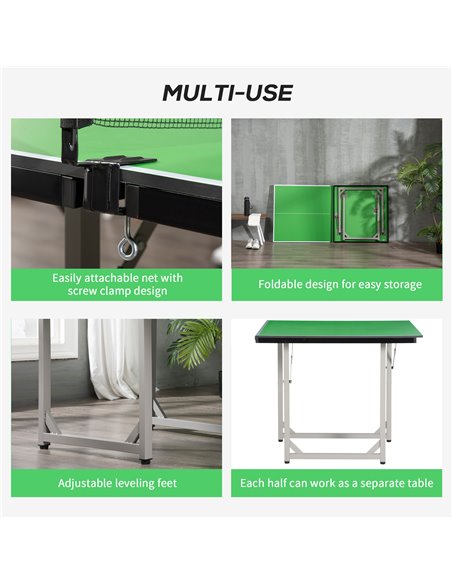 HOMCOM 182cm Mini Tennis Table Folding Ping Pong Table with Net Multi-Use Table for Indoor Outdoor Game, Green A90-130GN - pic 95434 | FastDaddyshop
