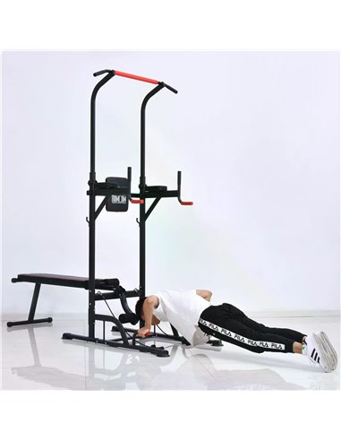 HOMCOM Steel Strength Training Power Tower Pull Up Station Black/Red A91-111