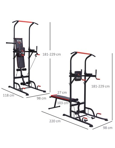 HOMCOM Steel Strength Training Power Tower Pull Up Station Black/Red A91-111