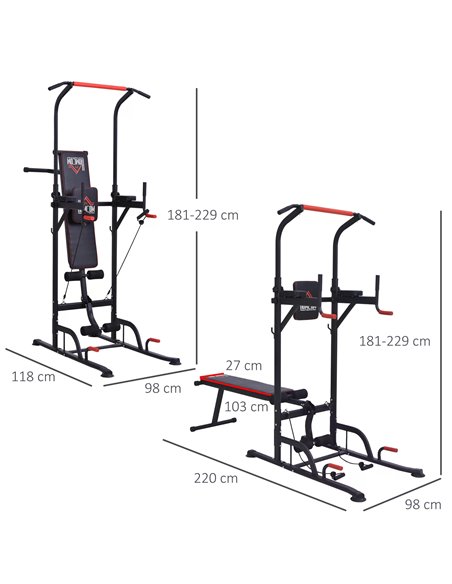 HOMCOM Steel Strength Training Power Tower Pull Up Station Black/Red A91-111 - pic 95449 | FastDaddyshop