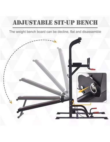 HOMCOM Steel Strength Training Power Tower Pull Up Station Black/Red A91-111