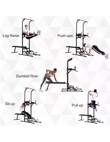 HOMCOM Steel Strength Training Power Tower Pull Up Station Black/Red A91-111