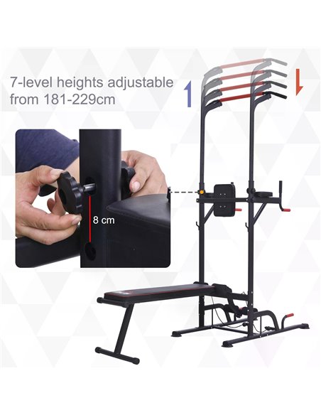 HOMCOM Steel Strength Training Power Tower Pull Up Station Black/Red A91-111 - pic 95452 | FastDaddyshop