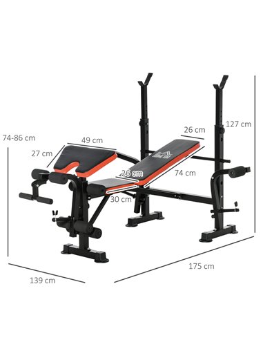 HOMCOM Adjustable Weight Bench with Leg Developer Barbell Rack for Weight Lifting and Strength Training Multifunctional Workout 