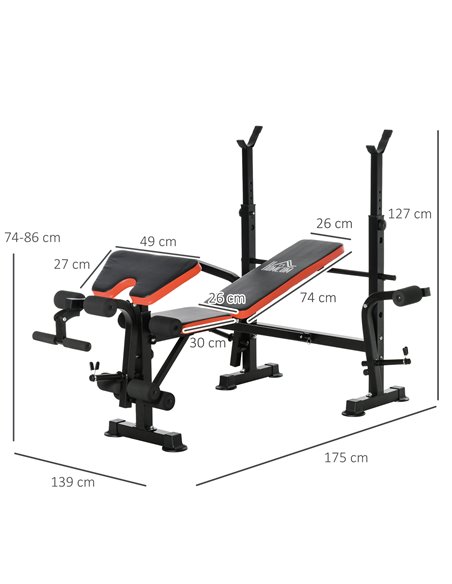 HOMCOM Adjustable Weight Bench with Leg Developer Barbell Rack for Weight Lifting and Strength Training Multifunctional Workout  - pic 95476 | FastDaddyshop