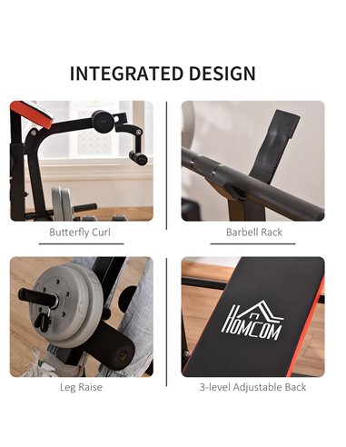 HOMCOM Adjustable Weight Bench with Leg Developer Barbell Rack for Weight Lifting and Strength Training Multifunctional Workout 