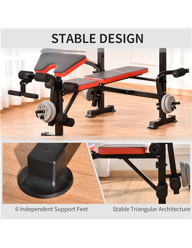 HOMCOM Adjustable Weight Bench with Leg Developer Barbell Rack for Weight Lifting and Strength Training Multifunctional Workout 
