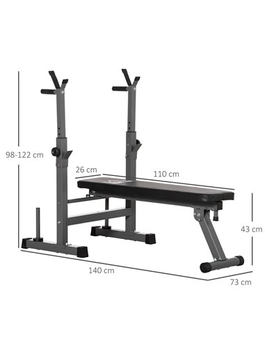 HOMCOM Adjustable Weight Bench, Foldable Bench Press with Barbell Rack, Dip Station, Home Gym, Strength Training, Multiuse A91-1
