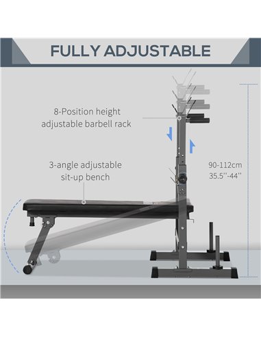 HOMCOM Adjustable Weight Bench, Foldable Bench Press with Barbell Rack, Dip Station, Home Gym, Strength Training, Multiuse A91-1