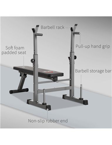 HOMCOM Adjustable Weight Bench, Foldable Bench Press with Barbell Rack, Dip Station, Home Gym, Strength Training, Multiuse A91-1