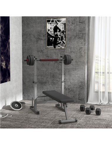 HOMCOM Adjustable Weight Bench, Foldable Bench Press with Barbell Rack, Dip Station, Home Gym, Strength Training, Multiuse A91-1