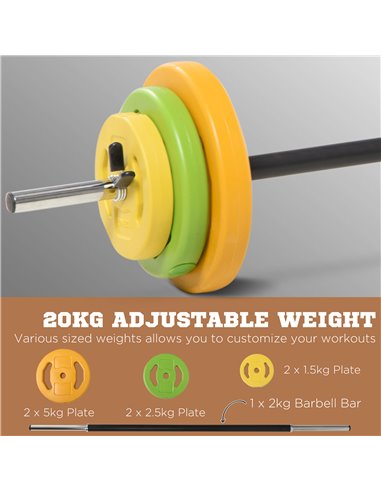 HOMCOM 20kg Barbell Weights Set, Adjustable Body Pump Weights with Non-slip Handle, for Women and Men Home Gym Strength Training