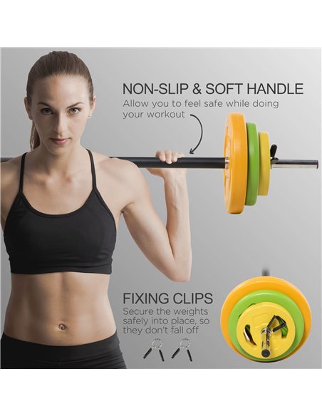 HOMCOM 20kg Barbell Weights Set, Adjustable Body Pump Weights with Non-slip Handle, for Women and Men Home Gym Strength Training - pic 95506 | FastDaddyshop