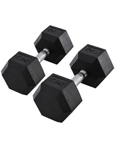 HOMCOM Rubber Hex Dumbbells: 2x17.5kg Portable Hand Weights for Home Gym, Strength Training, Jet Black A91-P027