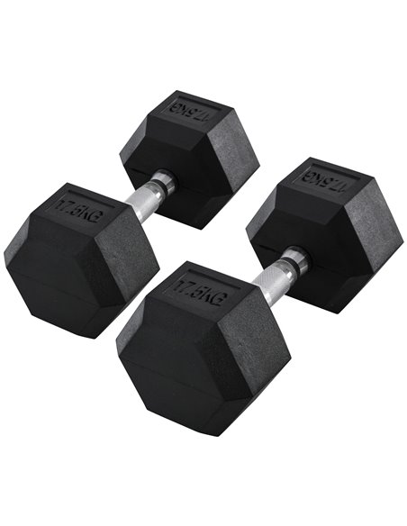 HOMCOM Rubber Hex Dumbbells: 2x17.5kg Portable Hand Weights for Home Gym, Strength Training, Jet Black A91-P027 - pic 95510 | FastDaddyshop