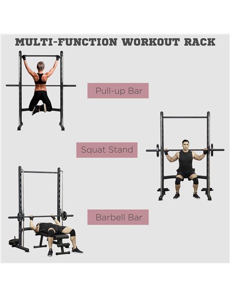 HOMCOM Squat Rack with Pull-Up Bar, Adjustable Weight Rack, Multi-Functional Weight Lifting Barbell Stand for Home Gym Strength  - pic 95522 | FastDaddyshop