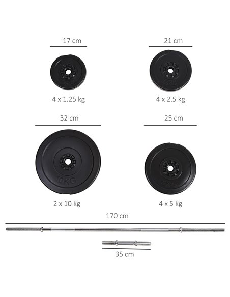HOMCOM 65kg Adjustable Barbell Weights Set, 2 in 1 Dumbbells and Barbell Set w/ Knurled Bar, Free Weights Training Equipment for - pic 95530 | FastDaddyshop