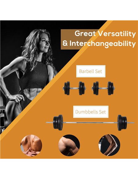 HOMCOM 65kg Adjustable Barbell Weights Set, 2 in 1 Dumbbells and Barbell Set w/ Knurled Bar, Free Weights Training Equipment for - pic 95531 | FastDaddyshop