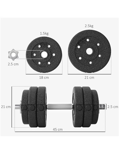 HOMCOM 30KG Adjustable Dumbbells Set, Hand Weights Set for Home Gym Weight Lifting Training A91-139V03BK