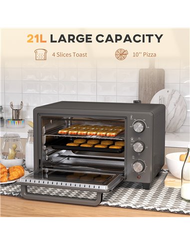 HOMCOM Mini Oven, 21L Countertop Electric Grill, Toaster Oven with Adjustable Temperature, Timer, Baking Tray and Wire Rack, 140
