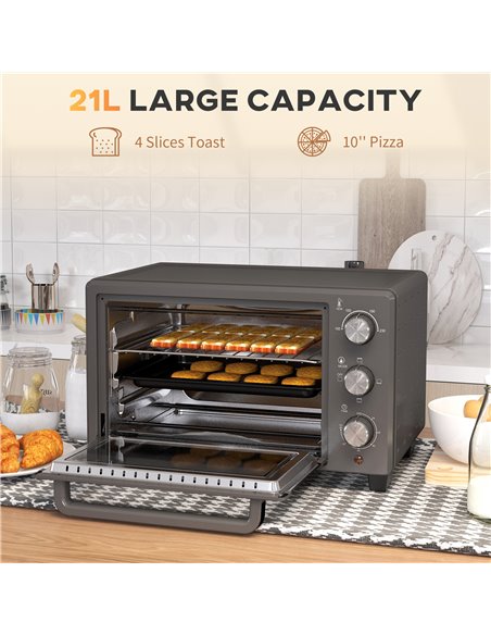 HOMCOM Mini Oven, 21L Countertop Electric Grill, Toaster Oven with Adjustable Temperature, Timer, Baking Tray and Wire Rack, 140 - pic 95567 | FastDaddyshop