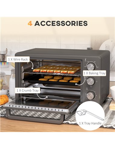HOMCOM Mini Oven, 21L Countertop Electric Grill, Toaster Oven with Adjustable Temperature, Timer, Baking Tray and Wire Rack, 140