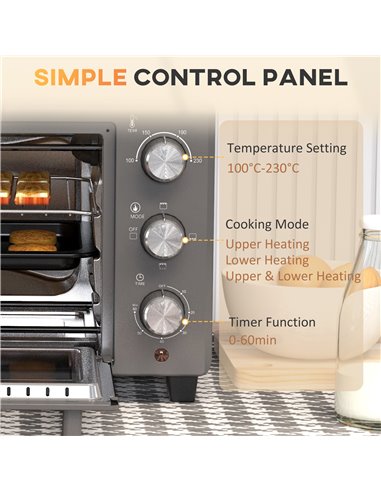 HOMCOM Mini Oven, 21L Countertop Electric Grill, Toaster Oven with Adjustable Temperature, Timer, Baking Tray and Wire Rack, 140