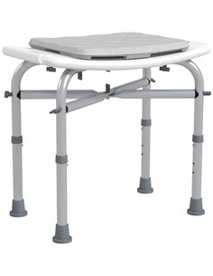 HOMCOM Shower Seating: Adjustable Aluminium Frame with Removable Cushion, Integrated Shower Head Holder, Anti-Slip Design for El