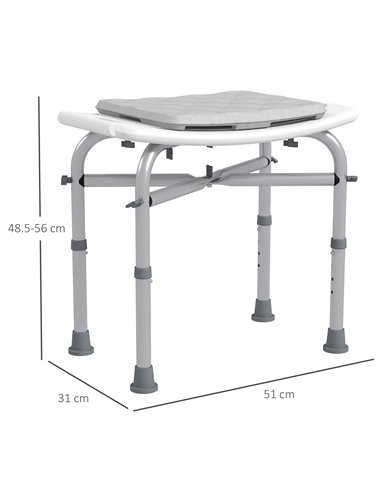 HOMCOM Shower Seating: Adjustable Aluminium Frame with Removable Cushion, Integrated Shower Head Holder, Anti-Slip Design for El