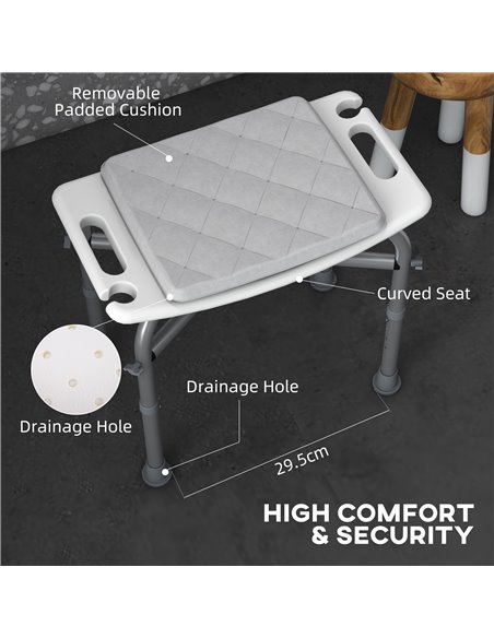 HOMCOM Shower Seating: Adjustable Aluminium Frame with Removable Cushion, Integrated Shower Head Holder, Anti-Slip Design for El - pic 95585 | FastDaddyshop