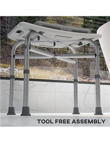 HOMCOM Shower Seating: Adjustable Aluminium Frame with Removable Cushion, Integrated Shower Head Holder, Anti-Slip Design for El