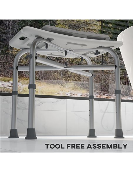 HOMCOM Shower Seating: Adjustable Aluminium Frame with Removable Cushion, Integrated Shower Head Holder, Anti-Slip Design for El - pic 95586 | FastDaddyshop