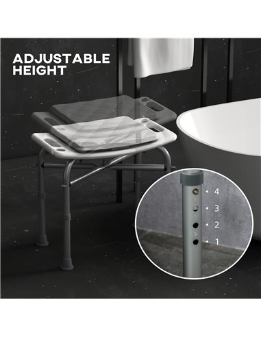 HOMCOM Shower Seating: Adjustable Aluminium Frame with Removable Cushion, Integrated Shower Head Holder, Anti-Slip Design for El
