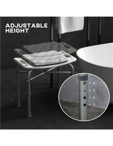 HOMCOM Shower Seating: Adjustable Aluminium Frame with Removable Cushion, Integrated Shower Head Holder, Anti-Slip Design for El - pic 95587 | FastDaddyshop
