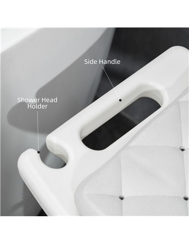 HOMCOM Shower Seating: Adjustable Aluminium Frame with Removable Cushion, Integrated Shower Head Holder, Anti-Slip Design for El