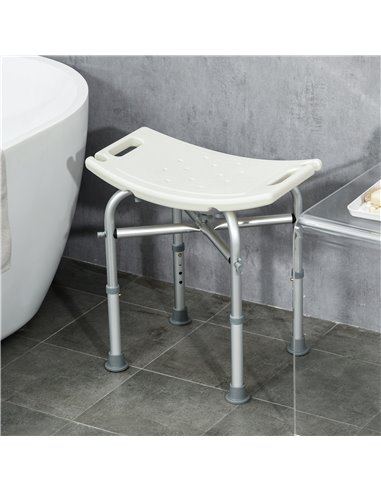 HOMCOM Shower Seating: Adjustable Aluminium Frame with Removable Cushion, Integrated Shower Head Holder, Anti-Slip Design for El