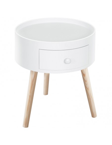 Homcom Modern Round Coffee Table with Drawer and Wood Legs - White - pic 9560 | FastDaddyshop