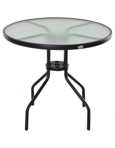 Outsunny Round Dining Coffee Table with Tempered Glass Top - 80cm Diameter