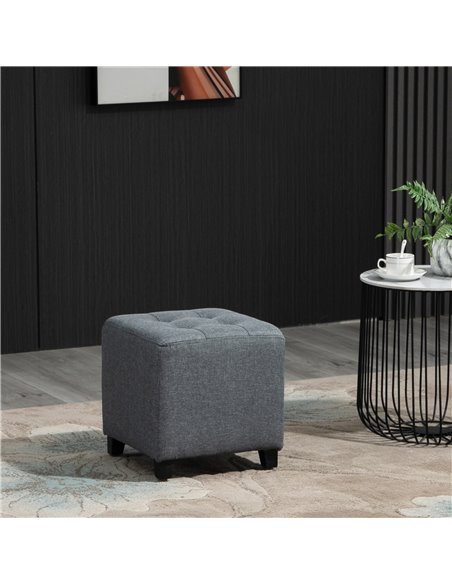 HOMCOM Stylish Square Ottoman Footstool, Linen-Look Fabric, Button Tufts, Wood Frame, Versatile Grey 839-007V71GY - pic 95682 | FastDaddyshop