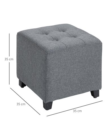 HOMCOM Stylish Square Ottoman Footstool, Linen-Look Fabric, Button Tufts, Wood Frame, Versatile Grey 839-007V71GY