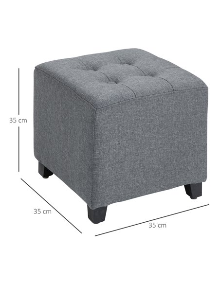 HOMCOM Stylish Square Ottoman Footstool, Linen-Look Fabric, Button Tufts, Wood Frame, Versatile Grey 839-007V71GY - pic 95683 | FastDaddyshop