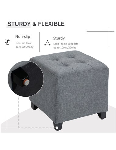 HOMCOM Stylish Square Ottoman Footstool, Linen-Look Fabric, Button Tufts, Wood Frame, Versatile Grey 839-007V71GY