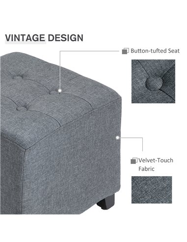 HOMCOM Stylish Square Ottoman Footstool, Linen-Look Fabric, Button Tufts, Wood Frame, Versatile Grey 839-007V71GY