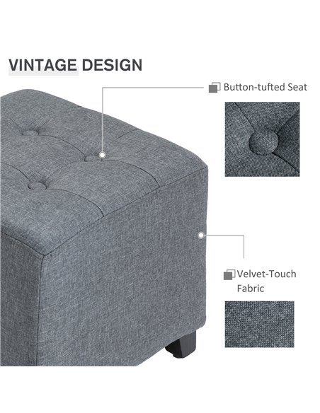 HOMCOM Stylish Square Ottoman Footstool, Linen-Look Fabric, Button Tufts, Wood Frame, Versatile Grey 839-007V71GY - pic 95685 | FastDaddyshop